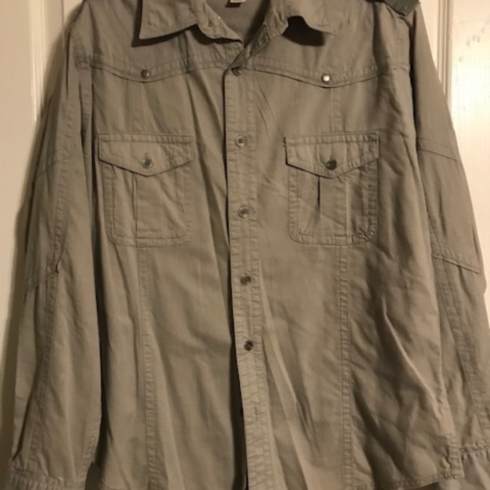 Men's tan button down shirt